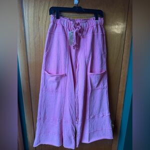 EASEL Wide Leg Pink Drawstring Pants